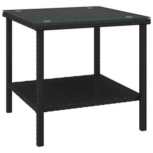 vidaXL Stolik boczny, czarny, 45x45x45 cm, rattan PE i szkło hartowane