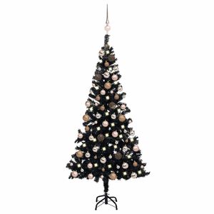 vidaXL Sztuczna choinka z lampkami i bombkami, czarna, 120 cm, PVC