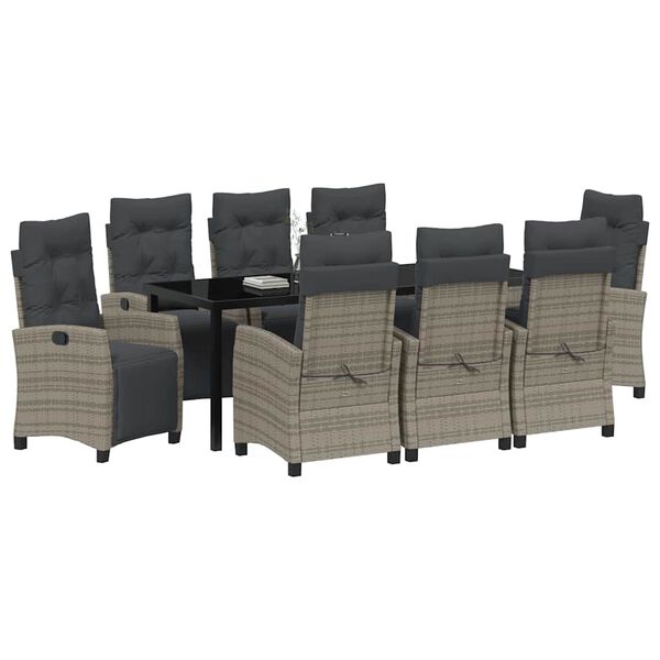 vidaXL Zestaw do jadalni w ogrodzie z poduszką 9 pcs Szary polirattan