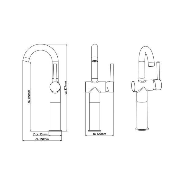SCH&Uuml;TTE Wysoka bateria umywalkowa CORNWALL z mieszaczem, 168 mm, chrom