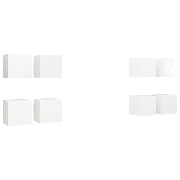 vidaXL Wiszące szafki TV, 8 szt., wysoki połysk, białe, 30,5x30x30 cm
