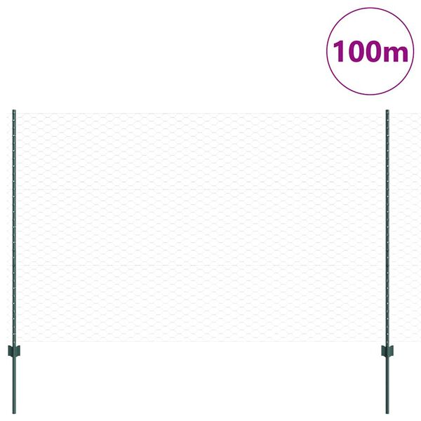 vidaXL Ogrodzenie z słupkiem Zielony 1,6 x 100 m Stal i PVC