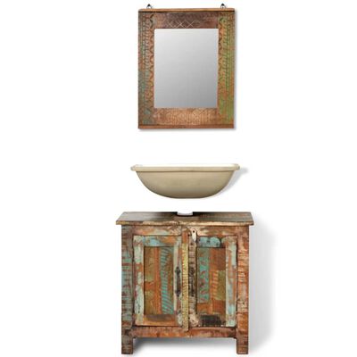 Zestaw mebli łazienkowych z drewna odzyskanego, lustro i szafka