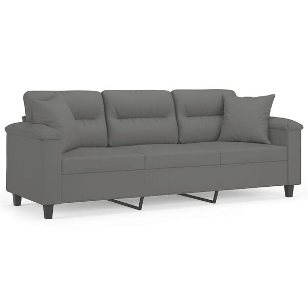 vidaXL 3-osobowa sofa z poduszkami, ciemnoszara, 180 cm, mikrofibra