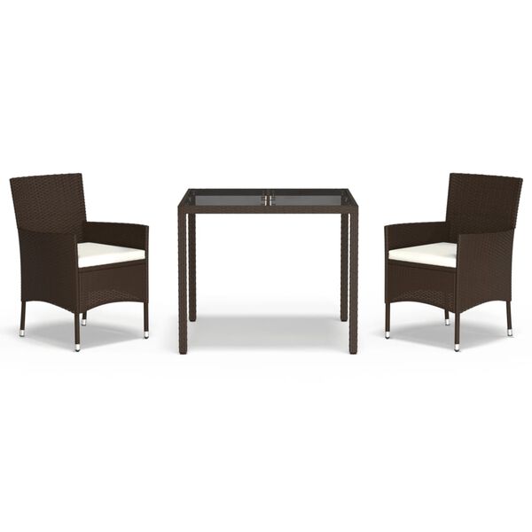 vidaXL 3-cz. zestaw mebli ogrodowych z poduszkami, brązowy, polirattan