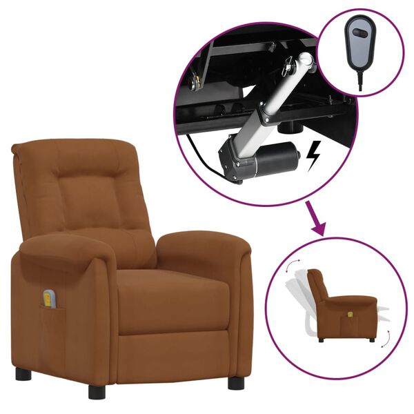 vidaXL Podnoszony fotel masujący, brązowy, obity mikrofibrą