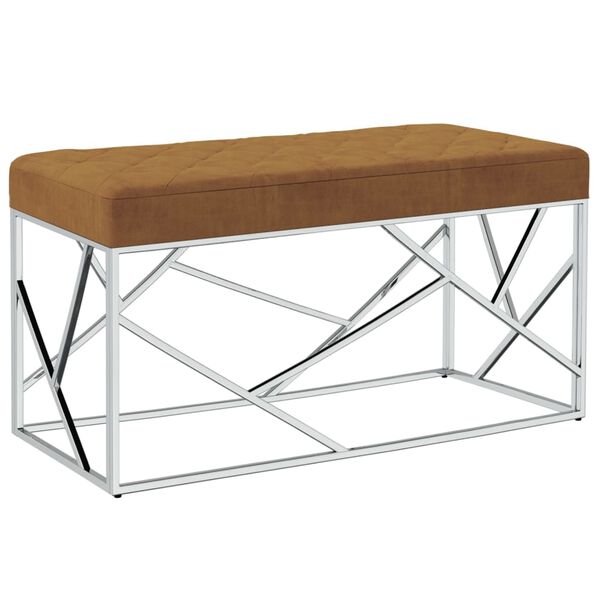 vidaXL Ławka, 97 cm, brązowa, aksamitna tkanina i stal nierdzewna