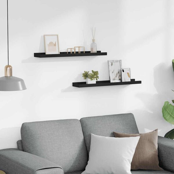 vidaXL Półki ścienne na zdjęcia, 2 szt., czarne, 60x9x3 cm, MDF