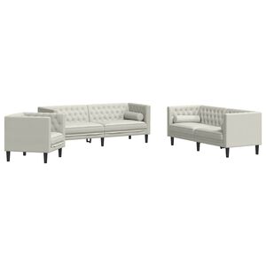 vidaXL 3-cz. wypoczynek Chesterfield z wałkami, kremowy, aksamit