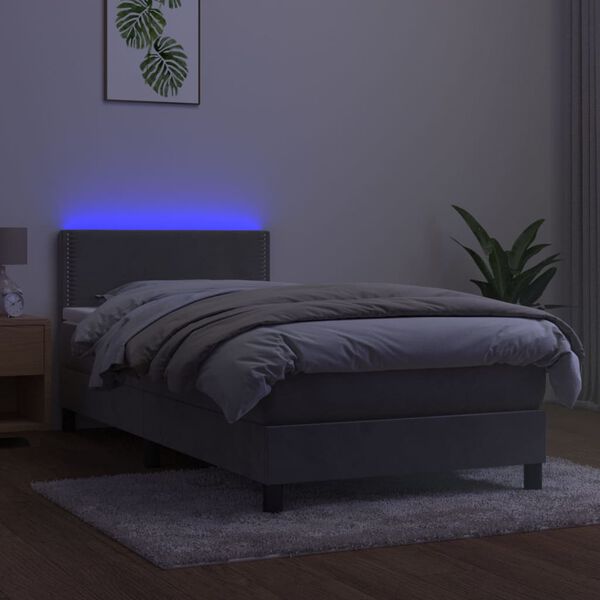 vidaXL Ł&oacute;żko kontynentalne z materacem i LED, szare 80x200 cm, aksamit