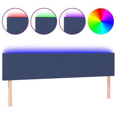vidaXL Zagłówek do łóżka z LED, niebieski, 180x5x78/88 cm, tkanina