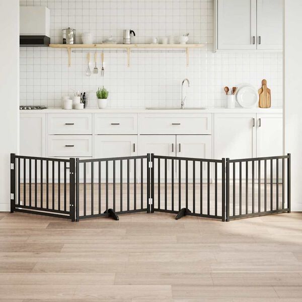vidaXL Składana bramka dla psa, z drzwiami, 4 panele, czarna, 320 cm