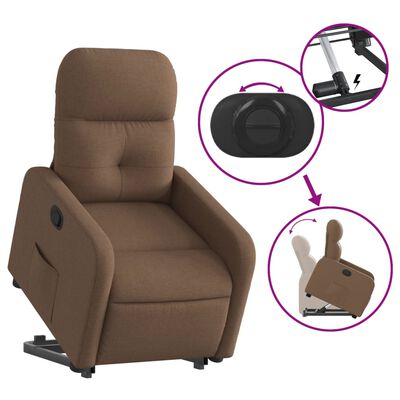 vidaXL Podnoszony fotel rozkładany, brązowy, obity tkaniną