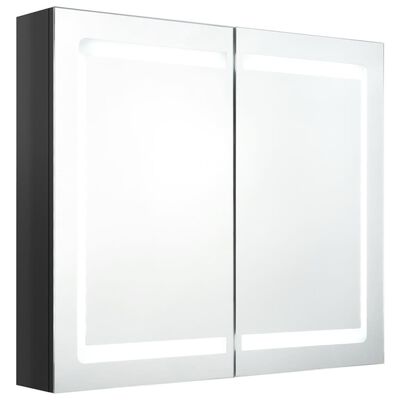 vidaXL Szafka łazienkowa z lustrem i LED, lśniąca czerń, 80x12x68 cm
