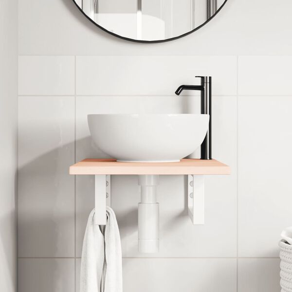 vidaXL Półka ścienna pod umywalkę, stal i lite drewno dębowe
