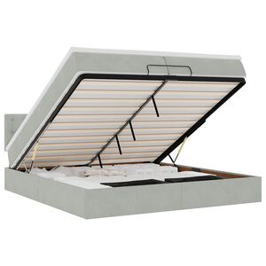 vidaXL Rama ł&oacute;żka otomana z materacem, szara, 200x200 cm, aksamit