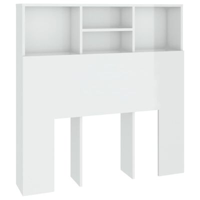vidaXL Wezgłowie łóżka z półkami, biel z połyskiem, 100x19x103,5 cm