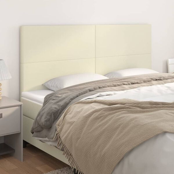 vidaXL Zagł&oacute;wek kremowy 200x5x118/128 cm sk&oacute;ra ekologiczna
