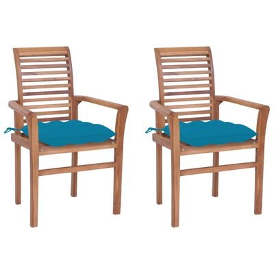 vidaXL Krzesła stołowe, 2 szt., jasnoniebieskie poduszki, tekowe