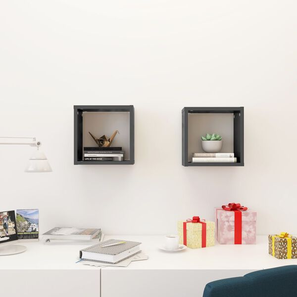 vidaXL P&oacute;łki ścienne kostki, 2 szt., szare z połyskiem, 26x15x26 cm