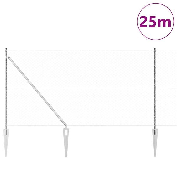vidaXL Słupek ogrodzeniowy. Srebrny 25 x 1,4 m (25 mm siatka) Stal
