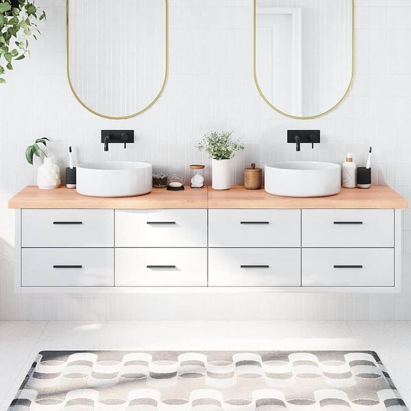 vidaXL Blat do łazienki, jasnobrązowy, 220x50x(2-6) cm, lite drewno