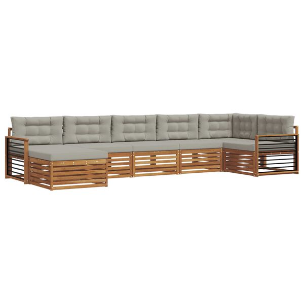 vidaXL Zestawy sof 7 pcs Naturalny i Jasny Szary Lite Drewno Akacji