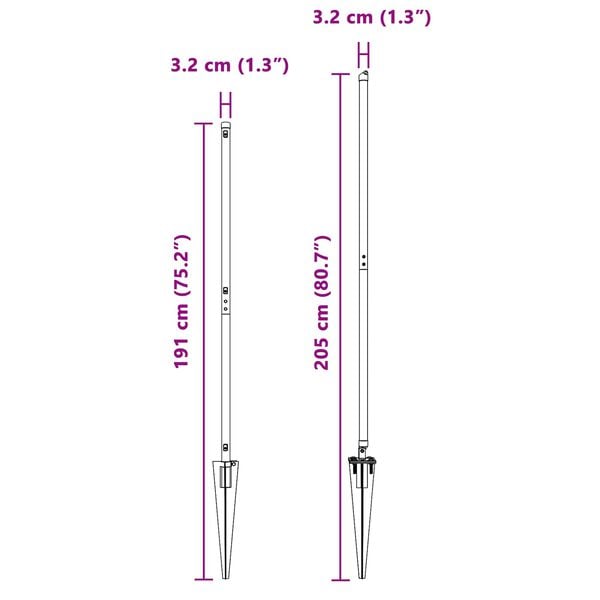 vidaXL Słupek ogrodzeniowy. Inny 52 pcs Szary 3,2 x 3,2 x 160 cm Stal
