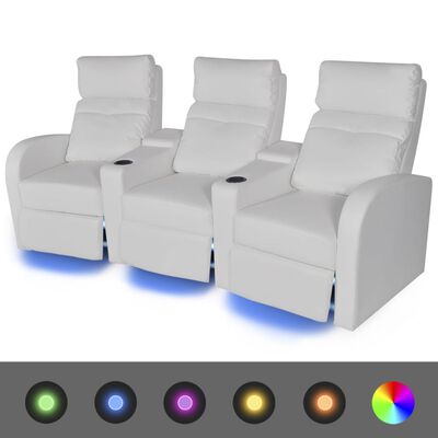 vidaXL Fotele kinowe 3 osobowe z LED, białe, sztuczna skóra