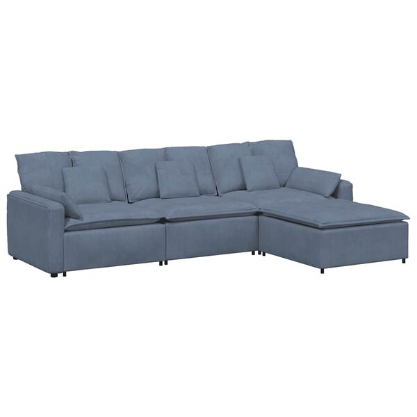 vidaXL Sofa modułowa z podnóżkiem i poduszkami, niebieska
