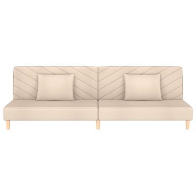 vidaXL 2-osobowa kanapa, 2 poduszki, kremowa, tapicerowana tkaniną