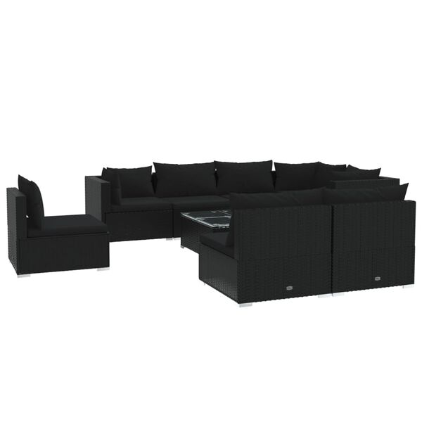 vidaXL 9-cz. zestaw wypoczynkowy do ogrodu, poduszki, czarny rattan PE