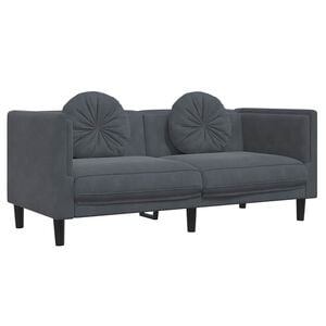 vidaXL Sofa 2-osobowa z poduszkami, ciemnoszara, aksamit