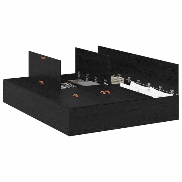 vidaXL Rama ł&oacute;żka z miejscem na przechowywanie Czarny Dąb 160 x 200 cm