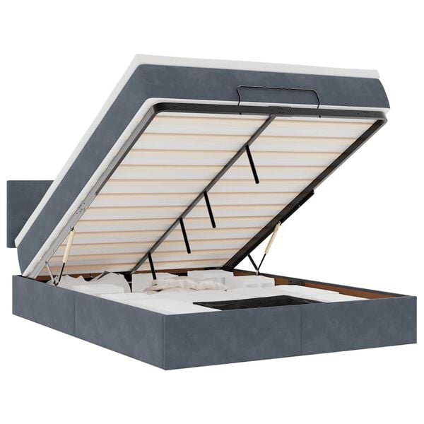 vidaXL Rama ł&oacute;żka otomana z materacem, szara, 140x200 cm, aksamit
