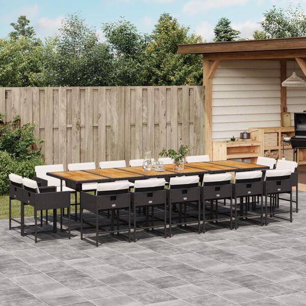 vidaXL 17-cz. zestaw mebli ogrodowych z poduszkami, czarny, rattan PE