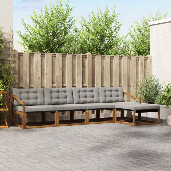 vidaXL Zestaw sof na zewnątrz z poduszką 5 pcs Naturalny i Jasny Szary