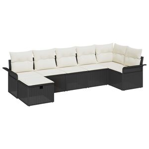vidaXL Zestaw Sof na Ogr&oacute;d 7 pcs Czarny i kremowy polirattan