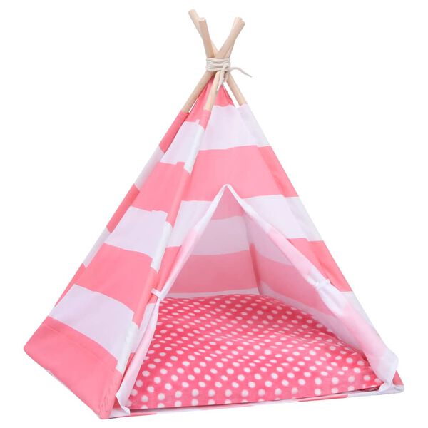 vidaXL Namiot tipi dla kota, z torbą, peach skin, w paski, 60x60x70 cm
