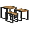 vidaXL Stolik Nesting 3 pcs Brązowy i czarny Lite drewno mango i metal
