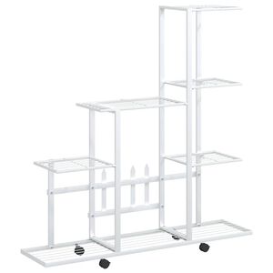 vidaXL Stojak na kwiaty, na k&oacute;łkach, 94,5x25x92,5 cm, biały, metalowy