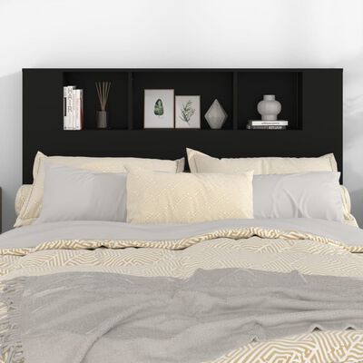 vidaXL Wezgłowie łóżka z półkami, czarne, 140x18,5x104,5 cm
