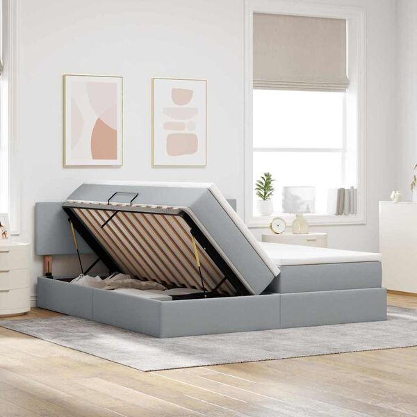 vidaXL Ł&oacute;żko z miejscem do przechowywania Jasnoszary 200 x 200 cm