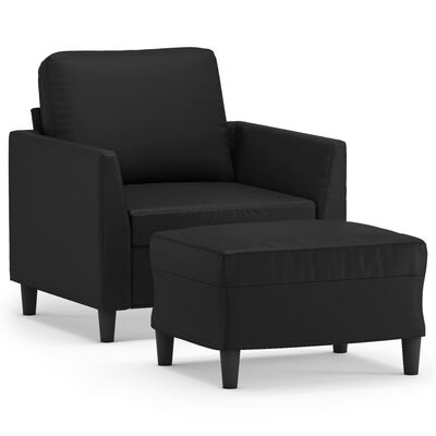 vidaXL Fotel z podnóżkiem, czarny, 60 cm, sztuczna skóra