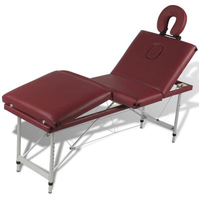 Składany stół do masażu z aluminiową ramą, 4 strefy, czerwony