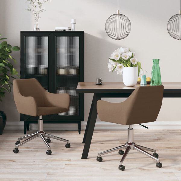 vidaXL Obrotowe krzesła stołowe, 2 szt., brązowe, obite tkaniną