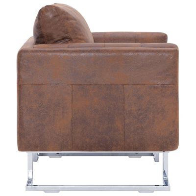 vidaXL Fotel kubik, brązowy, sztuczna skóra zamszowa