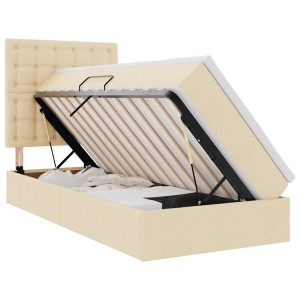 vidaXL Ł&oacute;żko z miejscem na przechowywanie i LED Kremowy 90 x 190 cm