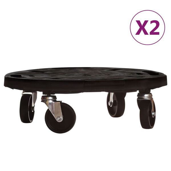 vidaXL Podstawki pod donicę, z k&oacute;łkami, 2 szt., 40 cm, czarne, 275 kg