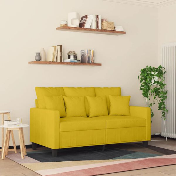 vidaXL Sofa 2-osobowa, ż&oacute;łta, 120 cm, tapicerowana aksamitem
